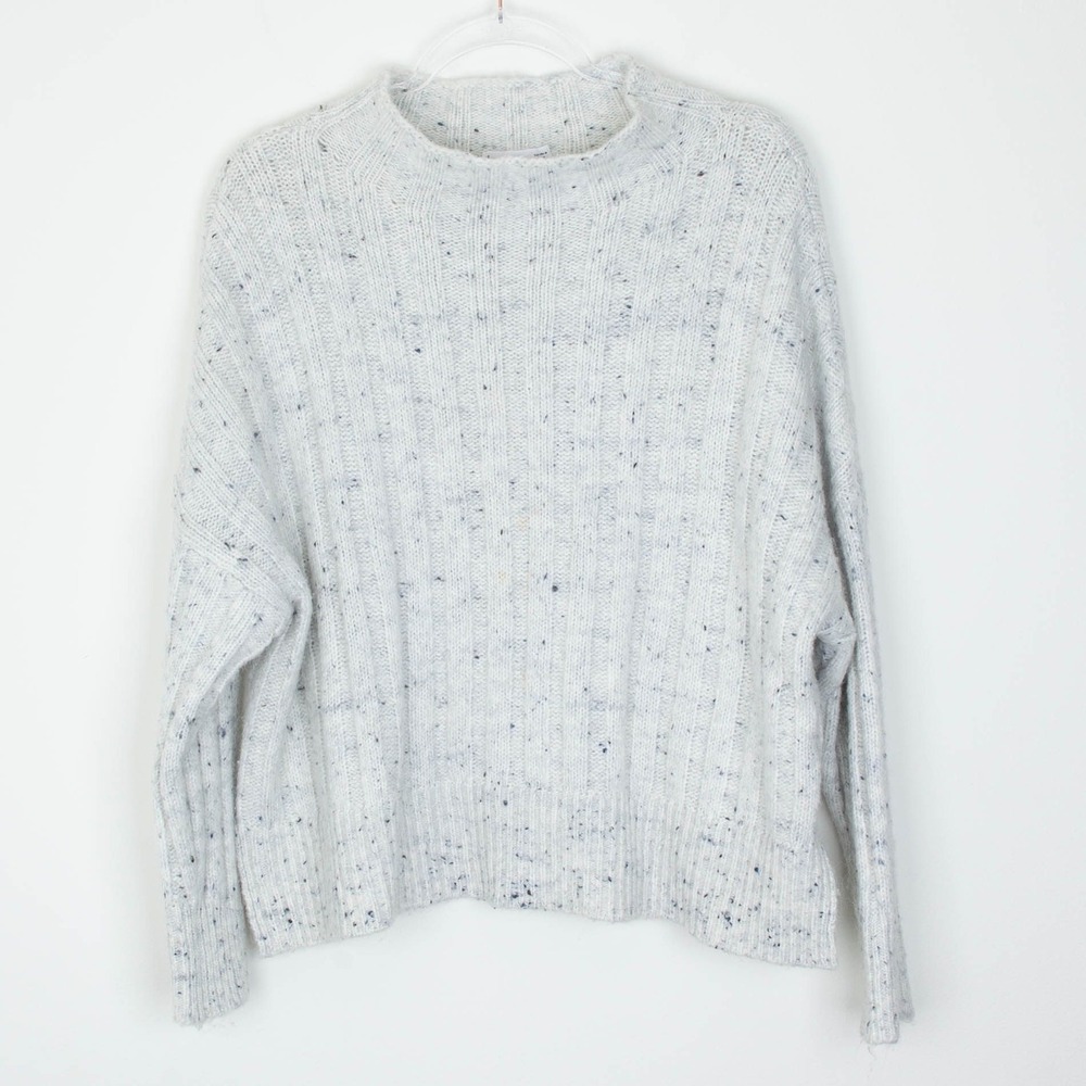 MNG Mango Womens Speckled Mock Neck Knit Sweater Size M White Cabincore‎ Cozy